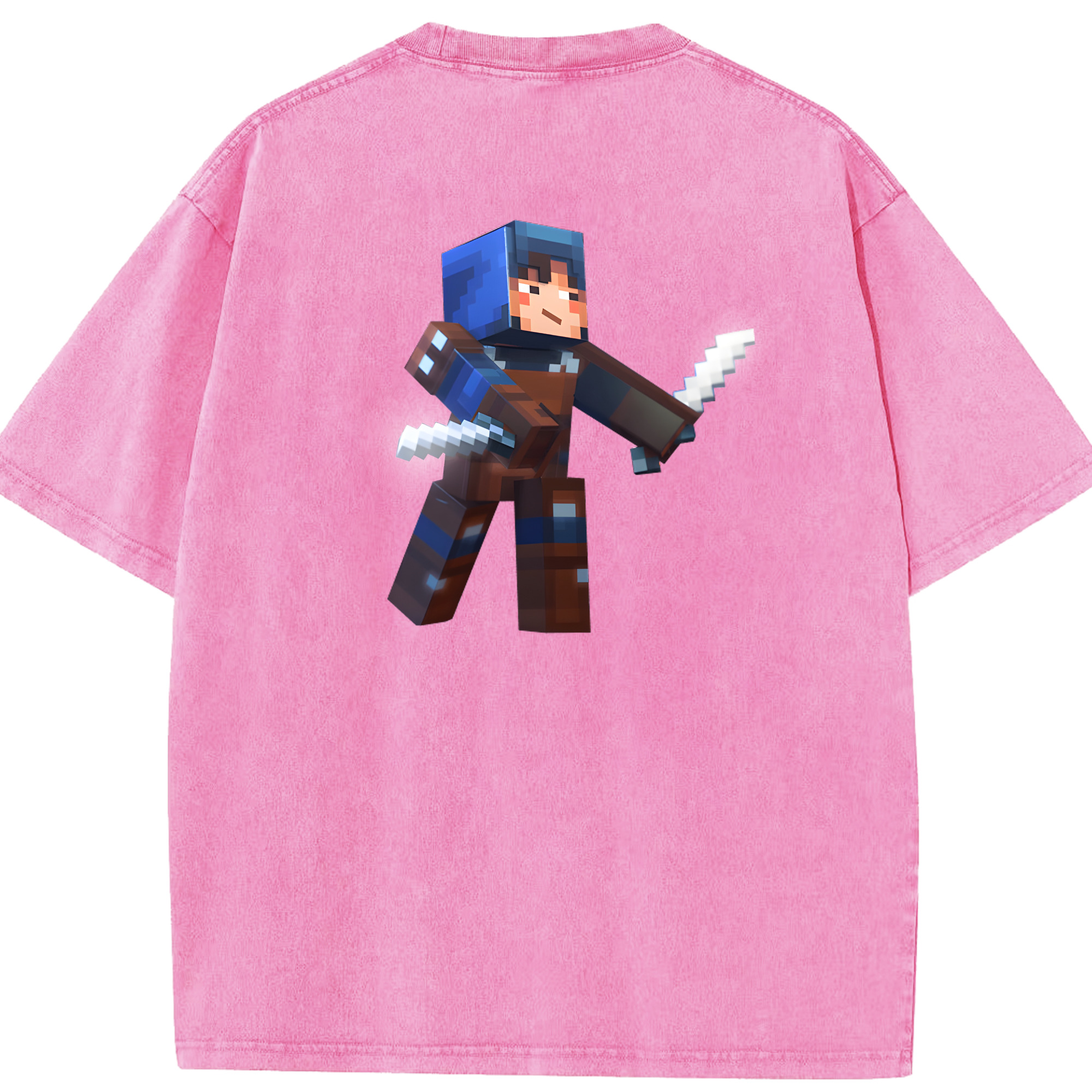 （画像用） マインクラフト ブロックの世界 Minecraft MC Block world 綿100% ヴィンテージ風 半袖Tシャツ（背面プリント）